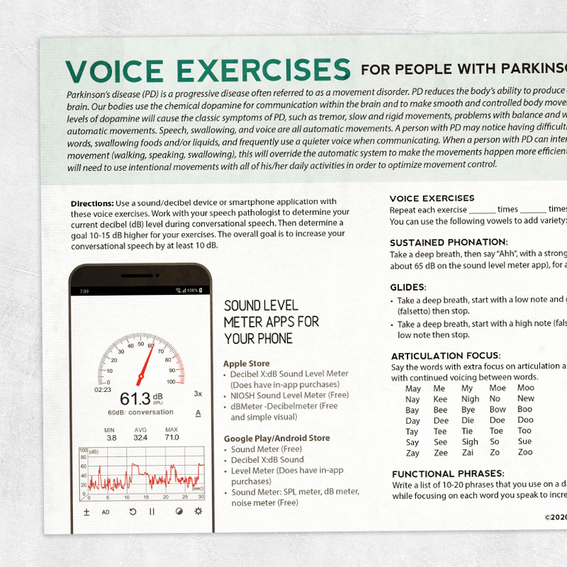 Parkinsonâs Disease and Voice Therapy Exercises â Printable handouts ...