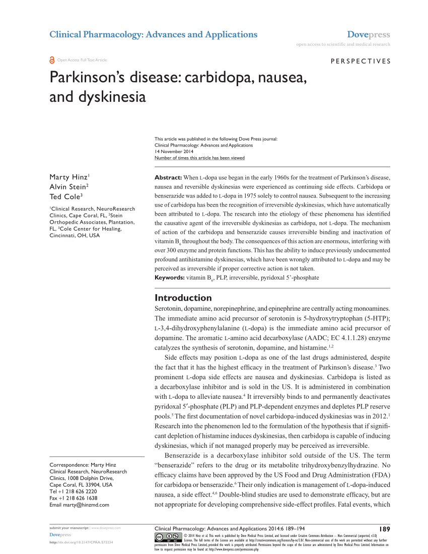Parkinsons disease: Carbidopa, Nausea, And dyskinesia ...