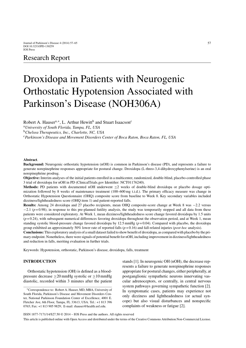 (PDF) Droxidopa in Patients with Neurogenic Orthostatic Hypotension ...