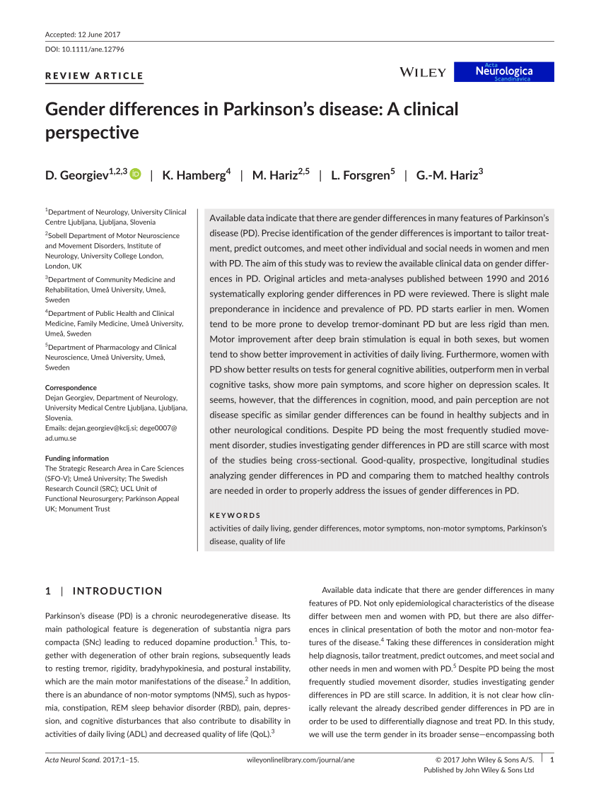 (PDF) Gender differences in Parkinson