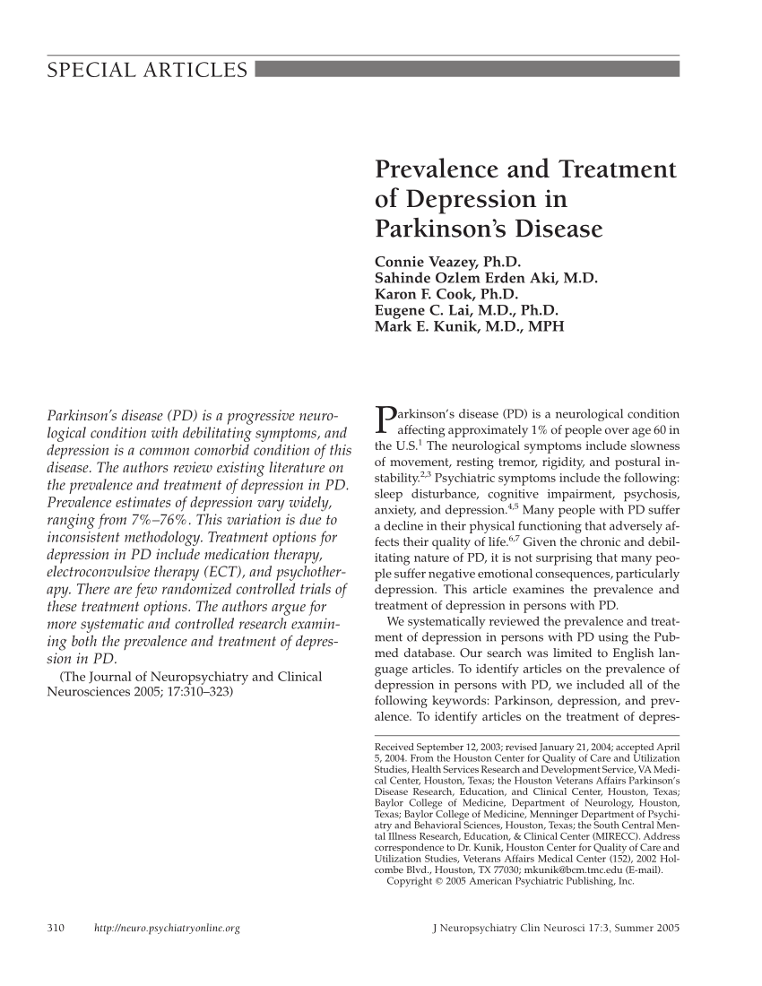 (PDF) Prevalence and Treatment of Depression in Parkinson ...