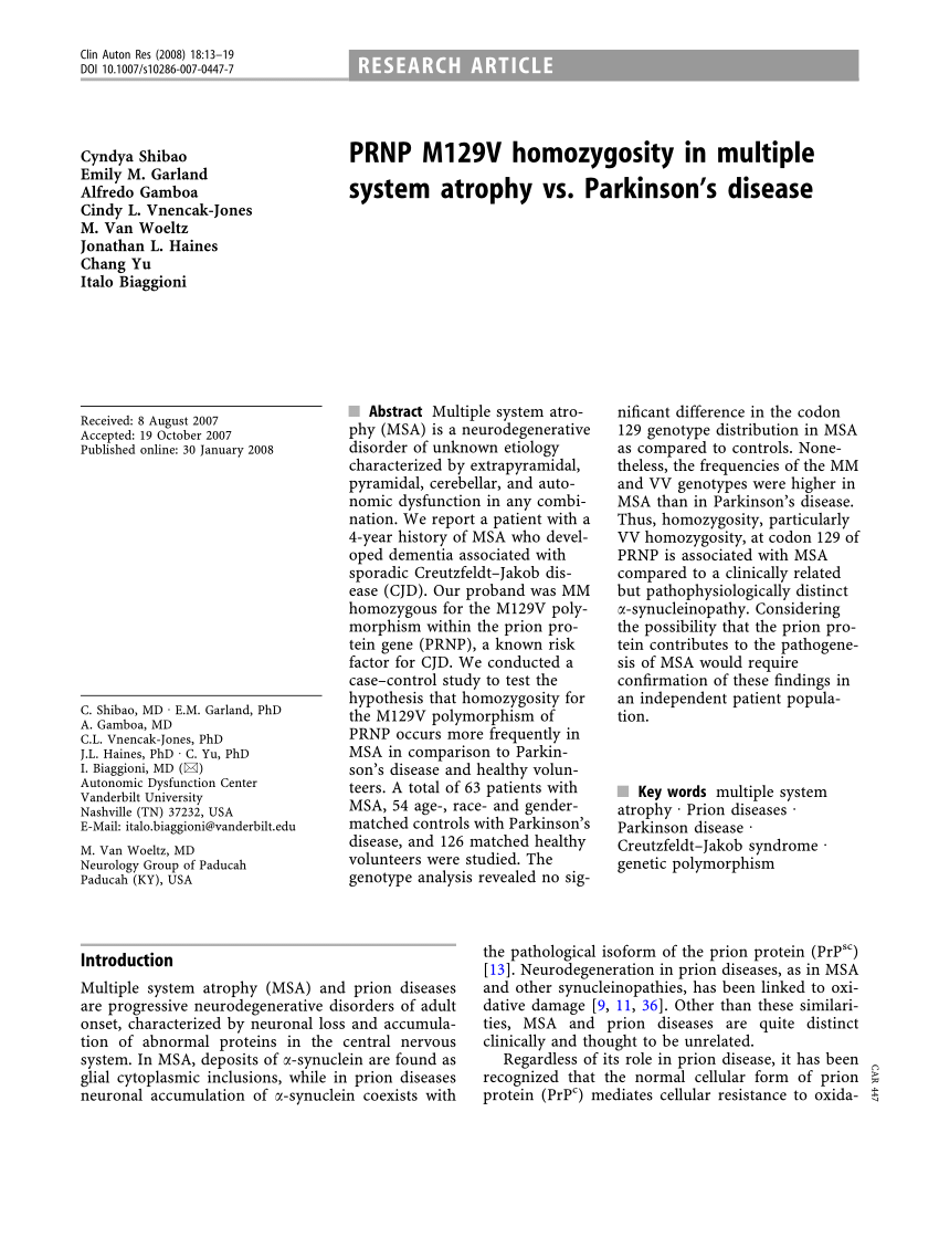 (PDF) PRNP M129V homozygosity in multiple system atrophy ...