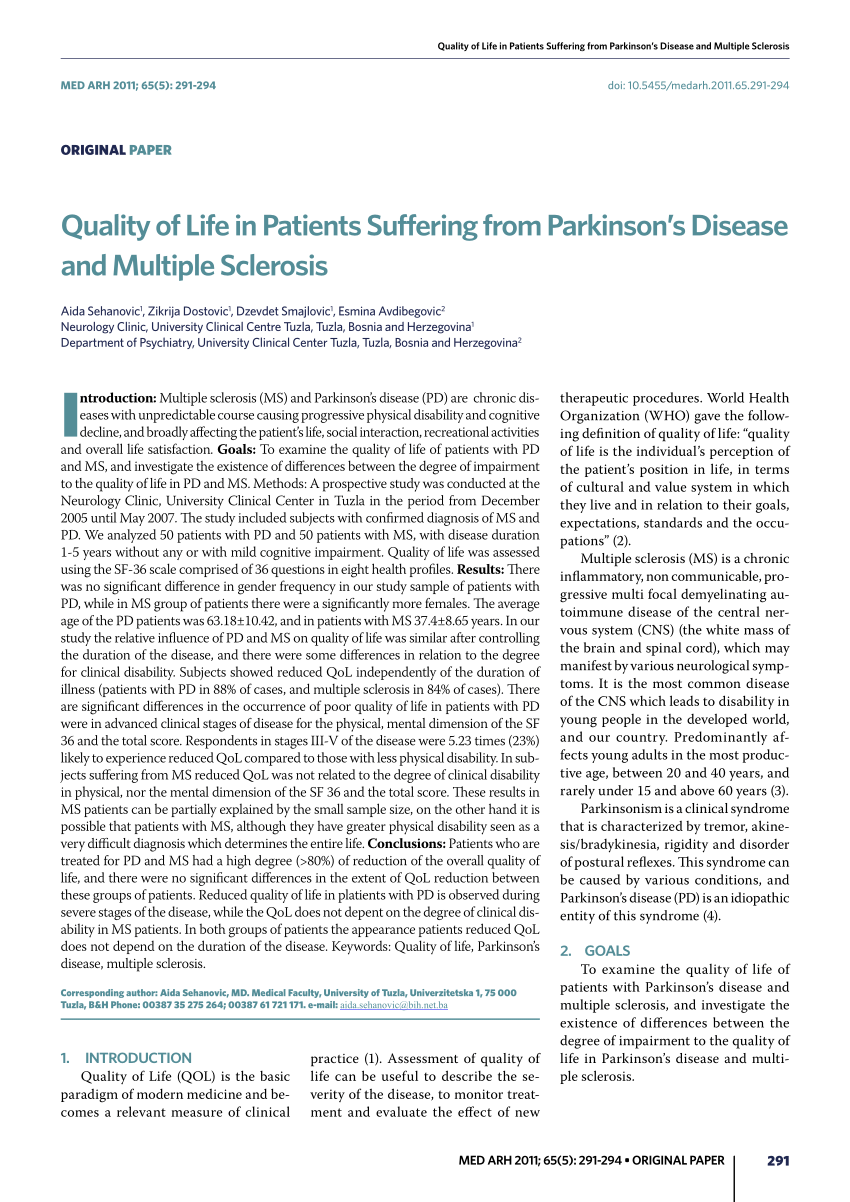 (PDF) Quality of Life in Patients Suffering from Parkinson ...