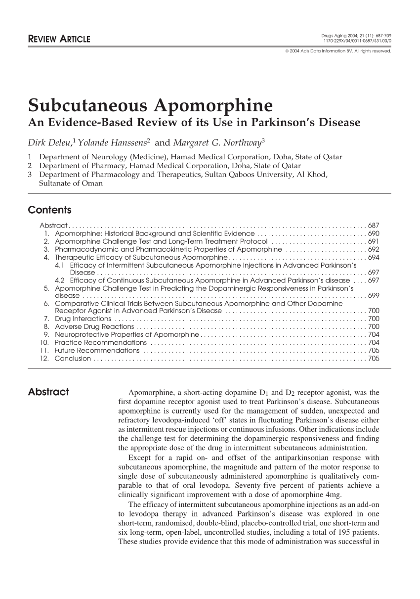 (PDF) Subcutaneous apomorphine : an evidence