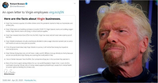 Richard Branson says Virgin Atlantic will go under without ...